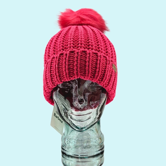 Barbour Saltburn Hat Beanie Pink Dahlia Faux Fur Pom Pom Cottagecore Barbiecore main image 4